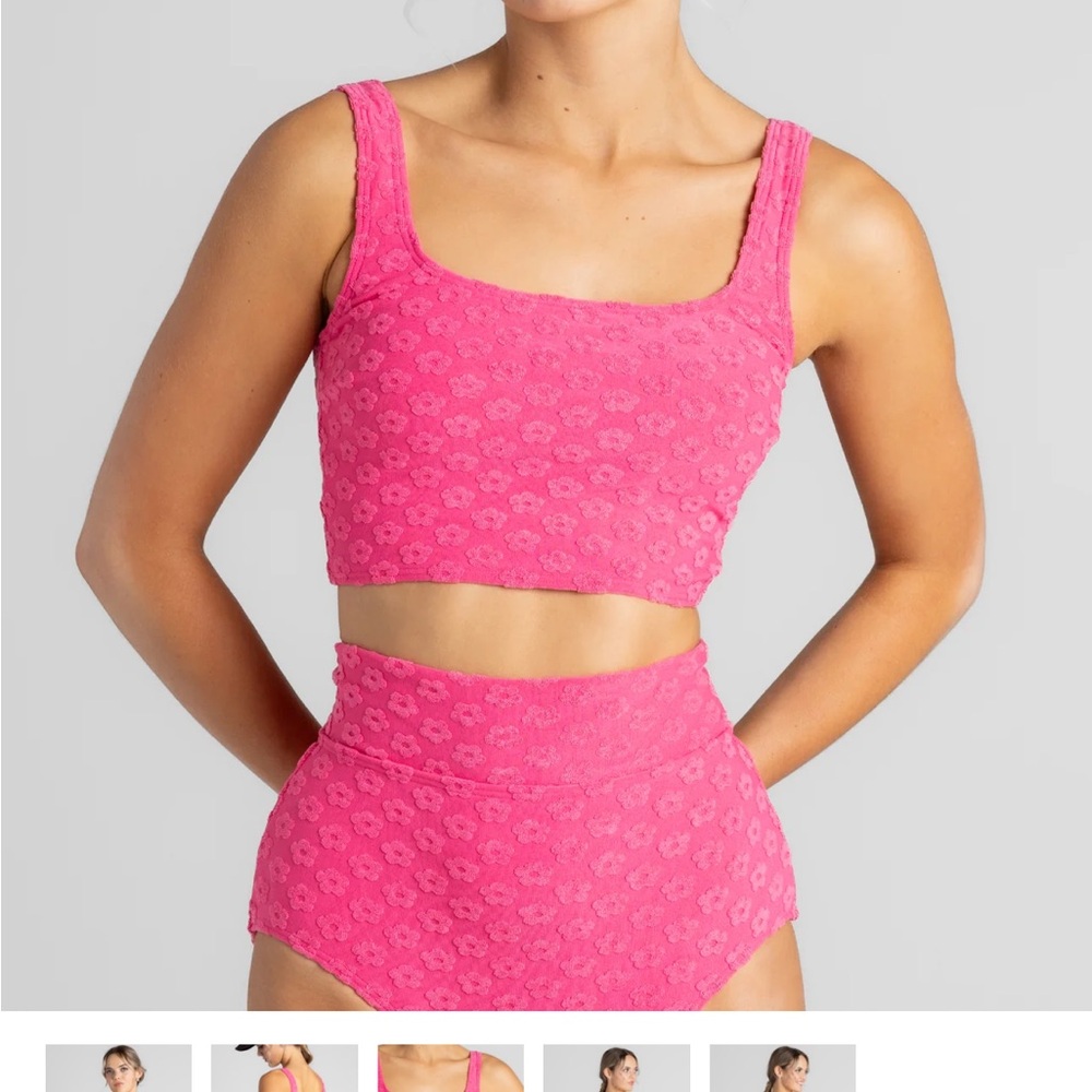 Downeast Capitola Jacquard Cropkini Top - M / Pink Pop